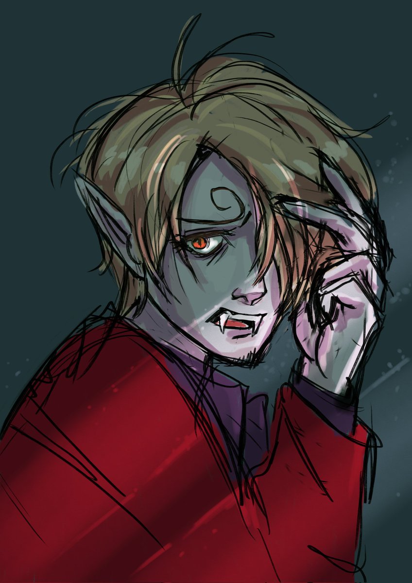 FreckledShorty's tweet photo. I am back?! ... mh, I will see,, 
This is some art inspired by qnon's Vamp Story "Chartreuse is a Shade of Green" on AO3. Coincidentally, it fits October just fine. https://t.co/tr33GeY2VQ