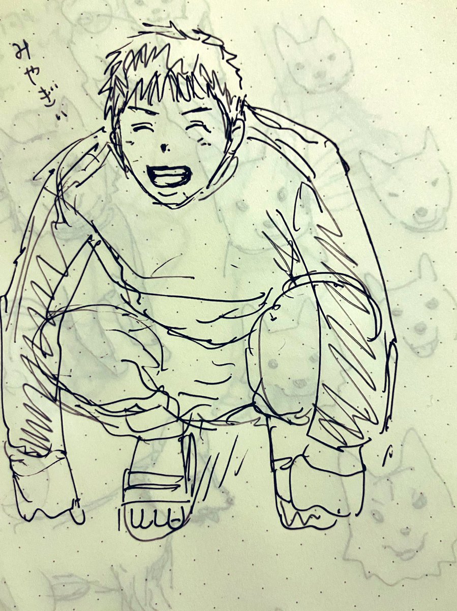 可愛いものを描こうとして失敗
後ろに犬たくさん描いてるよ🐕

何も見ないで下書きもしないのはいけませんね！
頑張ろう😆