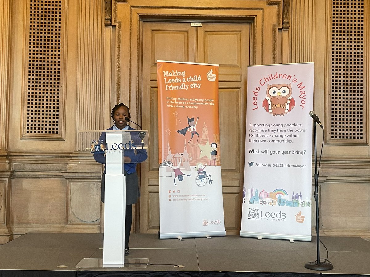 Next up…Jasmin from Sacred Heart Primary telling us about their plans to celebrate the diversity of Leeds, as well as tackling discrimination. “I would fight for inclusivity and diversity for all, create a safe place and build a respected community.” #LCMFinalsNight24