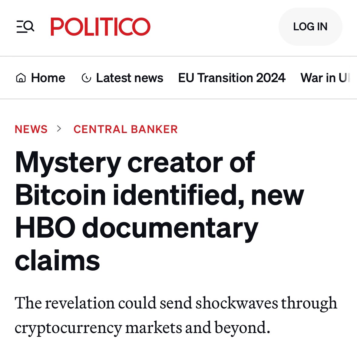NEW: Documentary to air next Tuesday on HBO that claims to reveal the  identity of Satoshi Nakamoto 🤔 The doc is by Cullen Hoback, creator of the  “Q: Into the Storm” series