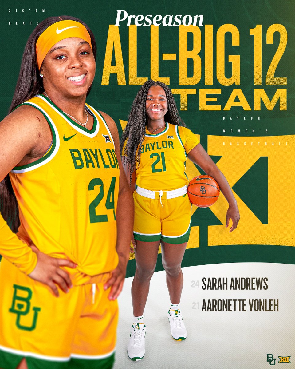 Baylor Women's Basketball (@baylorwbb) on Twitter photo Seeing double on the Preseason All-<a href="/Big12Conference/">Big 12 Conference</a> Team <a href="/sarah_T2D/">Sarah Andrews</a> x <a href="/aaronettevonleh/">Aaronette Vonleh</a> 🐻
📰 baylorbea.rs/3XUGKqC
#SicEm | #GreaterThan Seeing double on the Preseason All-<a href="/Big12Conference/">Big 12 Conference</a> Team <a href="/sarah_T2D/">Sarah Andrews</a> x <a href="/aaronettevonleh/">Aaronette Vonleh</a> 🐻
📰 baylorbea.rs/3XUGKqC
#SicEm | #GreaterThan