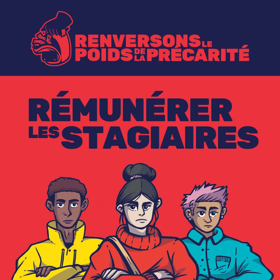 Après des années de mobilisation et de promesses non tenues, la FECQ, l’<a href="/UnionEtudiante/">UEQ</a> et les associations étudiantes du Québec réitèrent l'IMPORTANCE de rémunérer les stagiaires.✊📣

<a href="/PascaleDery/">Pascale Déry</a>, à quand la rémunération des stages ?

#renversonslaprecarite #rémunérationstages