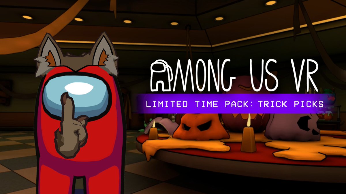 AmongUs3DGame's tweet image. TRANSFORM into the ULTIMATE spooky 👻 character with the Limited Time Pack: Trick Picks! Inside, you'll find:
🐺 Wearwolf Hat
🐺 Wearwolf Gloves
🧛♂️ Powdered Person Hat
🦇 Undead Ends Gloves