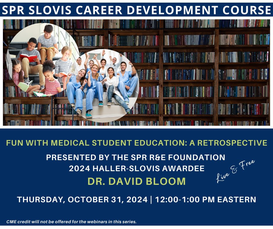 The Society for Pediatric Radiology (@socpedrad) on Twitter photo Join <a href="/SocPedRad/">The Society for Pediatric Radiology</a> for its October Slovis Career Development Webinar. The 2024 SPR REF Haller-Slovis Awardee, Dr. David Bloom, will present āFun with Medical Student Education: A Retrospective.ā Live online & FREE! Register here: bit.ly/4eI5SYz. #imagingourfuture Join <a href="/SocPedRad/">The Society for Pediatric Radiology</a> for its October Slovis Career Development Webinar. The 2024 SPR REF Haller-Slovis Awardee, Dr. David Bloom, will present āFun with Medical Student Education: A Retrospective.ā Live online & FREE! Register here: bit.ly/4eI5SYz. #imagingourfuture