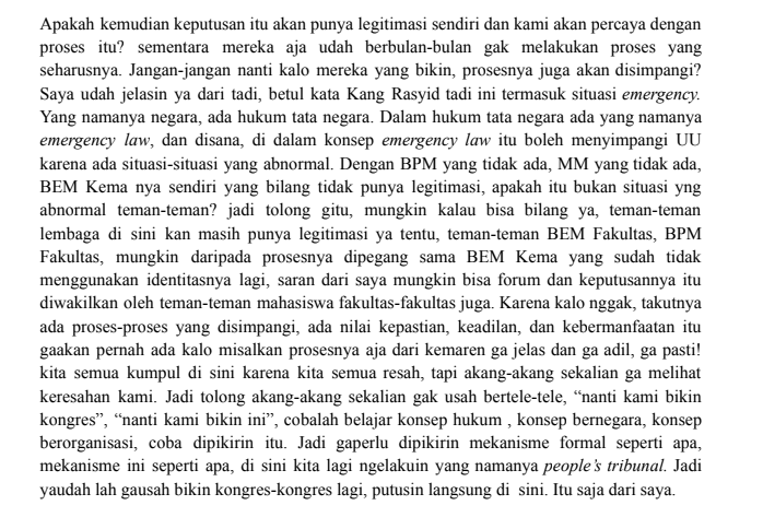 AtturMehta's tweet photo. Momen krusial dimana bentuk 'demokrasi langsung' dan diejawantahkan dengan memberikan legitimasi kepada pimpinan lembaga fakultas dan Kema Unpad yang hadir untuk membentuk sebuah keputusan. Forum Harmonisasi Kema menjadi mahkamah rakyat seutuhnya, sebuah people's tribunal. https://t.co/gNmb55rtxk