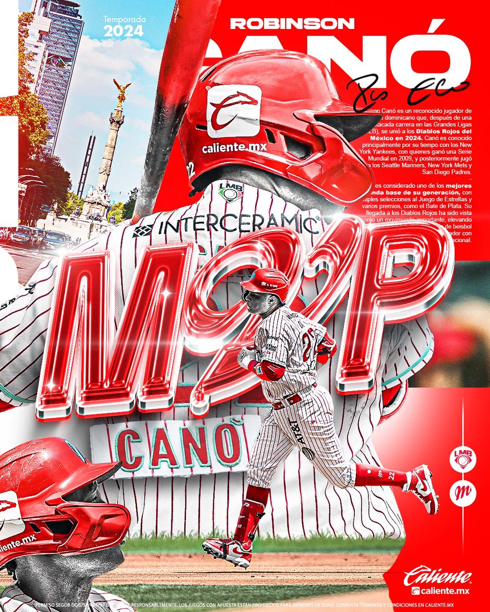 Nos encaminaste hacia la #17, no solo eres el Campeón de Bateo, ahora eres el MVP de la temporada 2024 de la @ligamexbeis. ¡Gracias por regalarnos una temporada inolvidable! 🐐👑🇩🇴 <a href="/RobinsonCano/">Robinson Cano</a> 

#MexiCANÓ #CapitanDeLaPatria #MasAccionMasDiversion

Regístrate en <a href="/calientesports/">Caliente Sports</a>