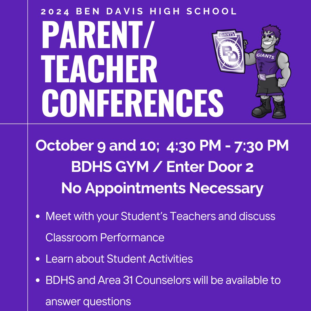 Parent/Teacher Conferences will be next Wednesday and Thursday from 4:30-7:30 PM; Enter Door 2 #WeAreWayne