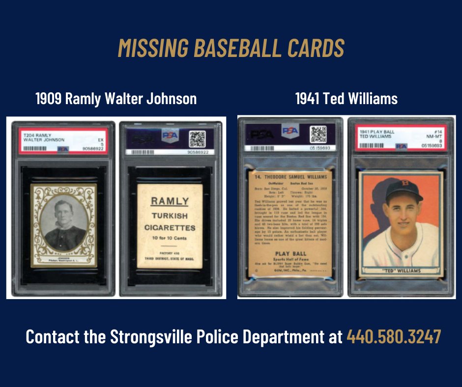 2 Men Plead Guilty for Stealing Over $2 Million in Baseball Cards; Two Cards Remain Missing

If you have any info, please contact the Strongsville Police Department at 440.580.3247 and reference report #2024-000693.

Read full press release: ccprosecutor.us/two-men-plead-…