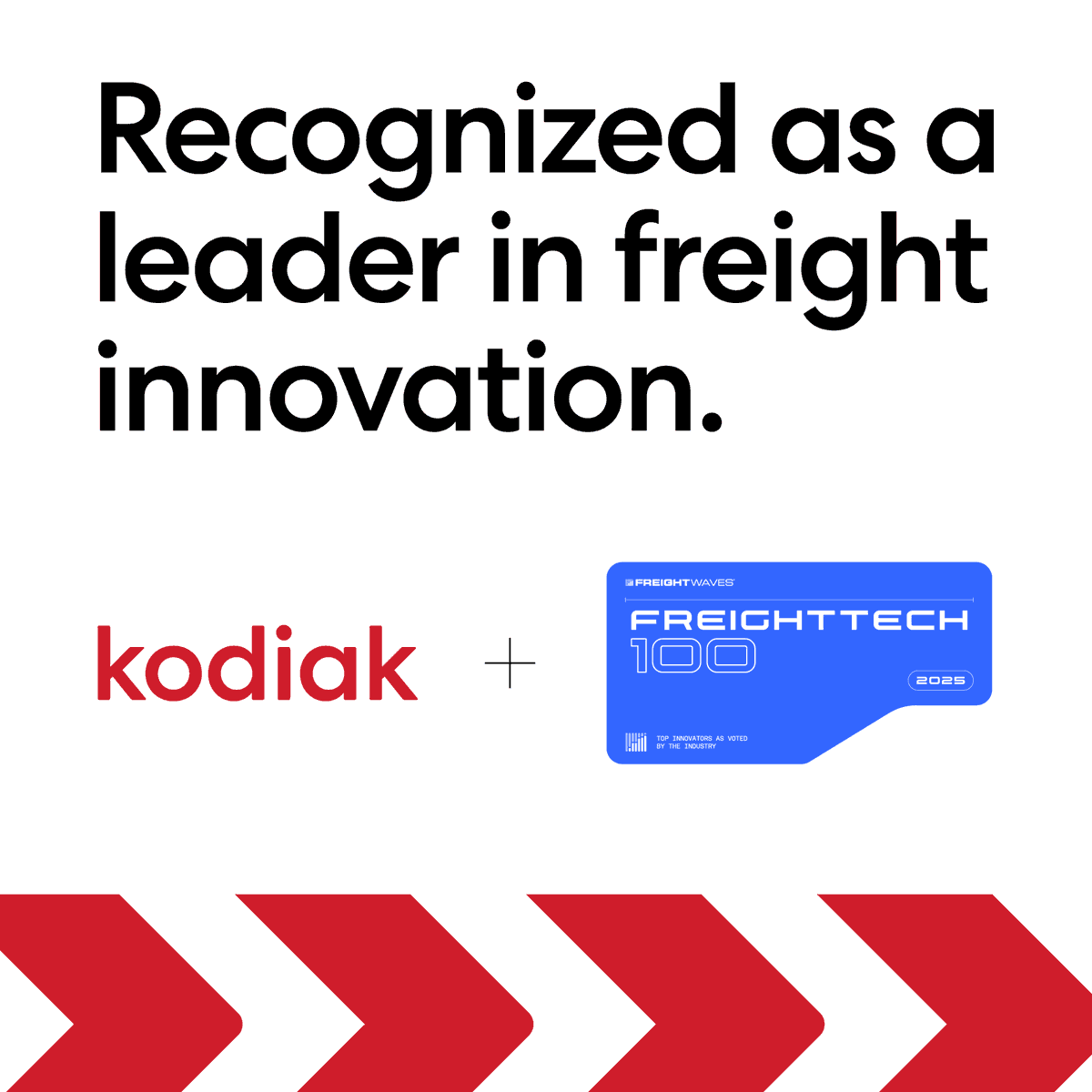 KodiakRobotics's tweet image. We’re proud to continue our streak on the @FreightWaves #FreightTech100 list! For the third year running, Kodiak is recognized as a top disruptor in freight. We’re honored by the support from industry leaders who acknowledge our commitment to shaping the future of freight.