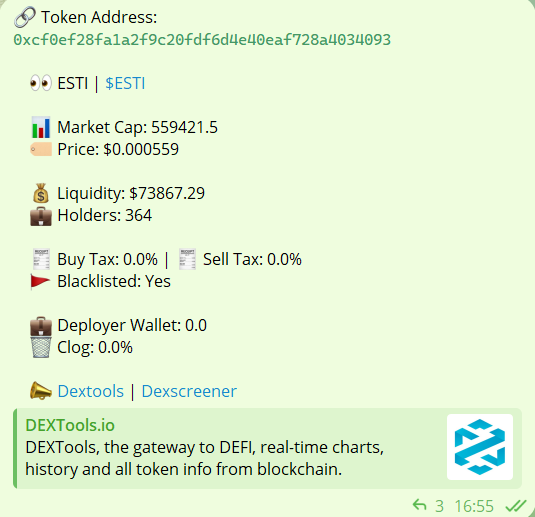 Luki_Gems's tweet photo. 🚀 $ESTI is on fire! We've seen a 2.5x surge since the call, and it's still climbing. The bullish momentum is strong, and we could easily reach a $2M market cap! 💰🔥

Today’s call = Today’s win 💯 (100% win rate)

Contract address: [0xcf0ef28fa1a2f9c20fdf6d4e40eaf728a4034093]

Join the announcement group for updates & results: https://t.co/sQddlL15MW