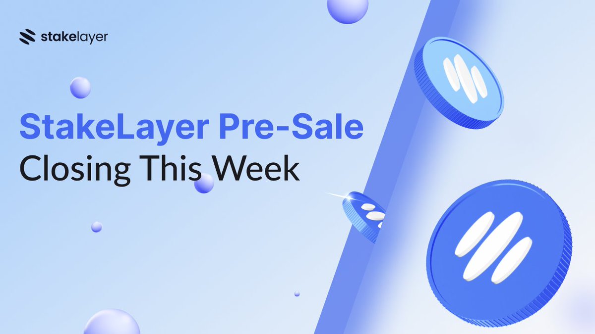 StakeLayerIO's tweet photo. StakeLayer Pre-Sale Closing This Week!

We would like to inform our community that the StakeLayer token sale is coming to a close at the end of this week. 

This is the final opportunity to participate in the sale and invest in $STAKE tokens before we move on to the next phase 🧵 https://t.co/zzL3H1MvaX