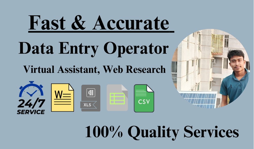I'm here to help with all your data entry and administrative tasks, so you can focus on what matters most to your business! order fiverr-fiverr.com/s/1q2lVqz

#DataEntry #CopyPaste #Excel #VirtualAssistant #TypingServices #AdminSupport #Freelancer  #fiverr #hiringmanager #b2b