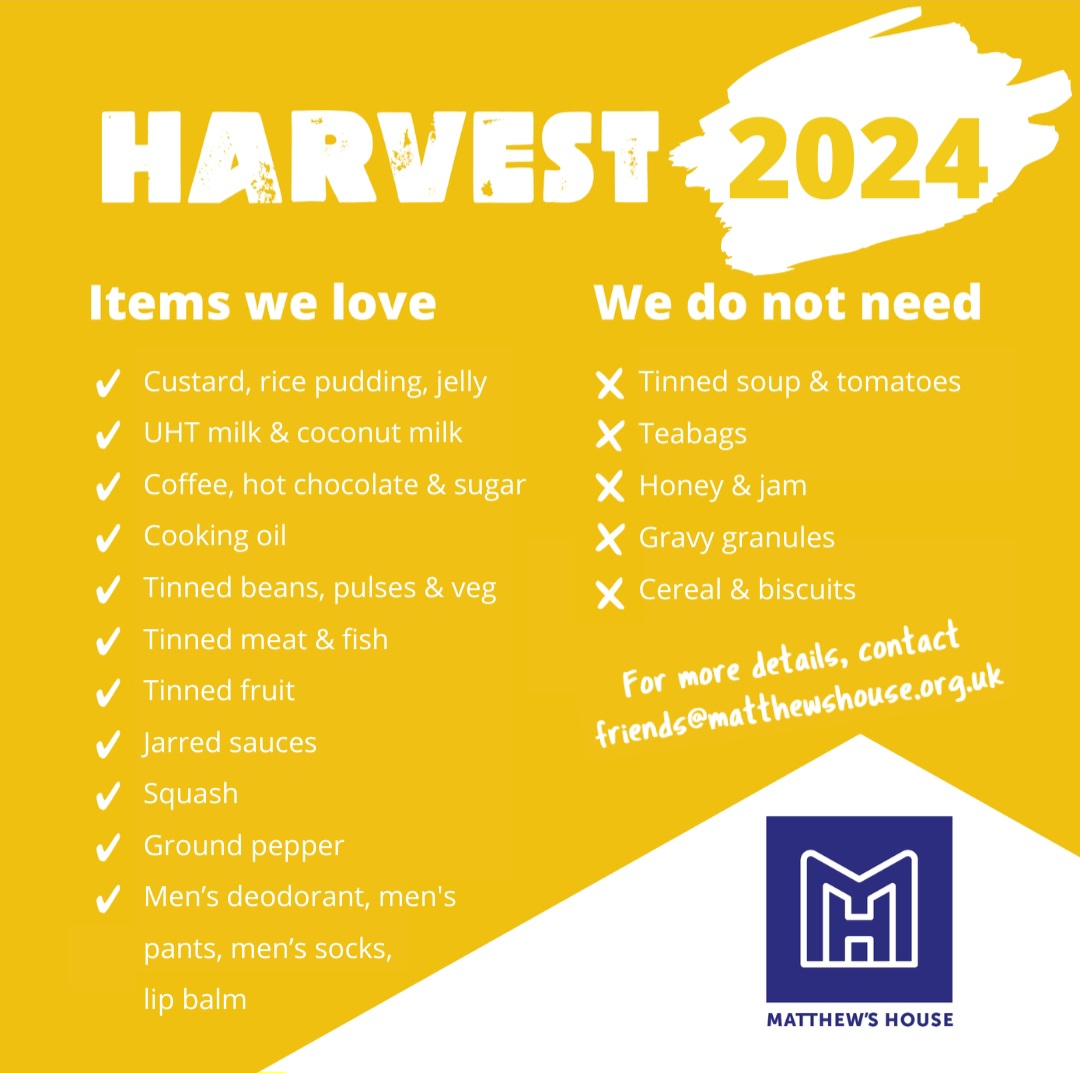 CPrimarywales's tweet photo. For our Harvest collection this year, we continue to support @MattsHouseSA1  Our church service will be on October 7th. Please bring an item to donate if you can. 🙏 Thank you https://t.co/souwjNS29c