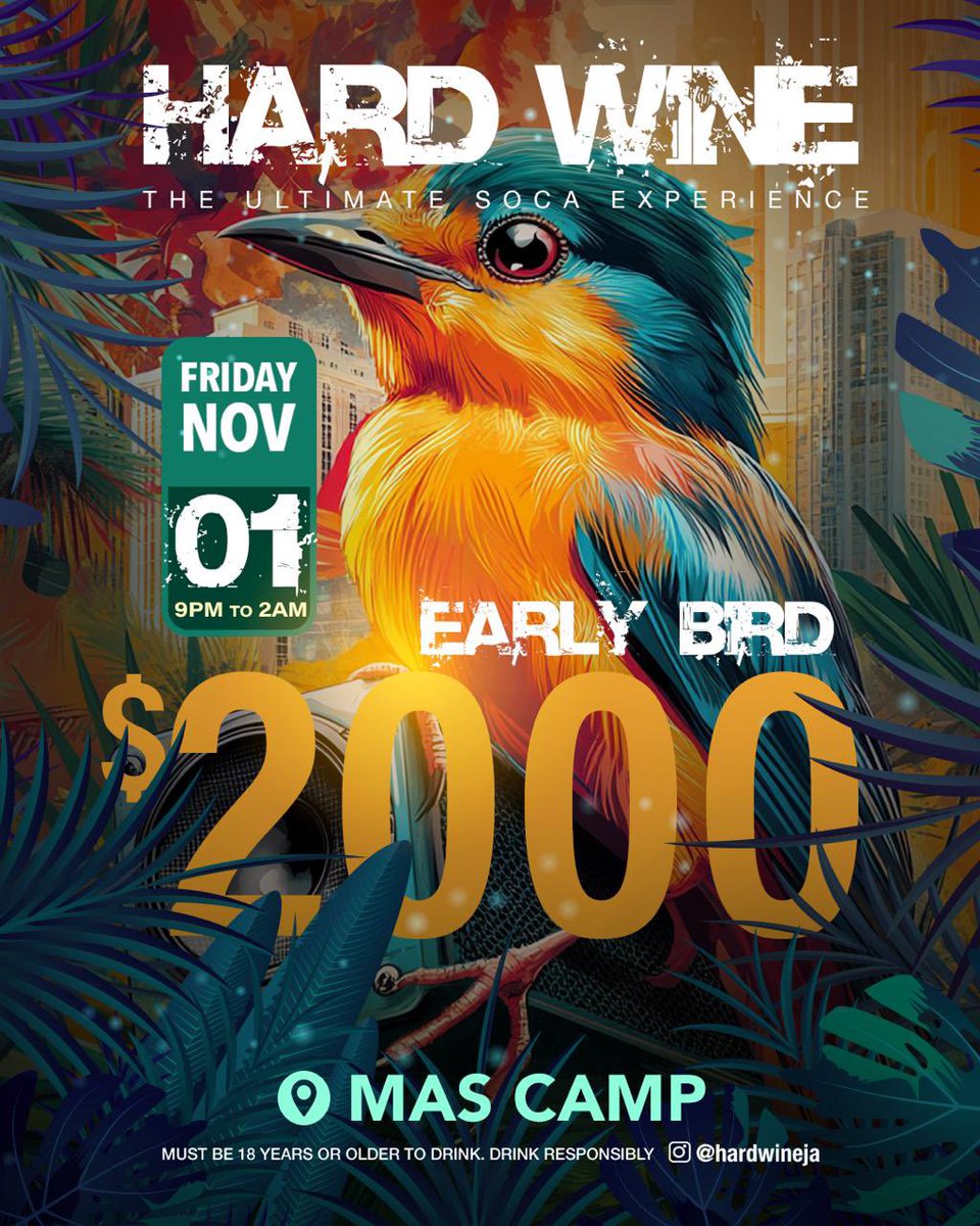 HARDWINEJA's tweet image. 🚨 Early Bird tickets for Hard Wine are now available for just $2000! 🔥

Lock in your spot at the Ultimate Soca Experience before prices go up. Don’t wait—get yours now! 💃🕺 

#HardWine2024 #SocaVibes #EarlyBird