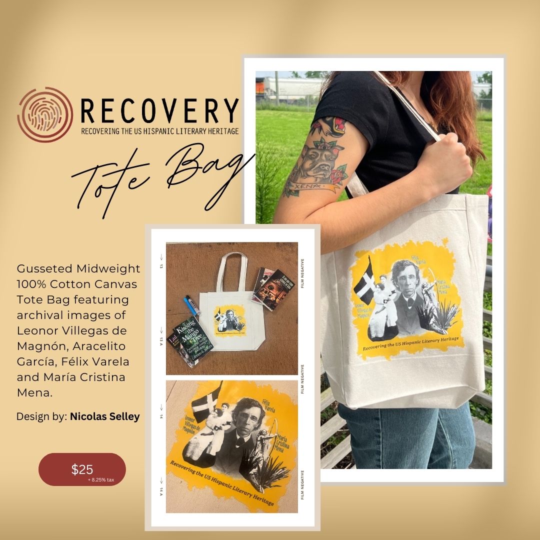 Celebrate Latino heritage this month and all year long with our canvas tote bag featuring archival images of historic figures Leonor Villegas de Magnón, Aracelito García, Félix Varela, and María Cristina Mena! They make great gifts, too! 
artepublicopress.com/product/recove…