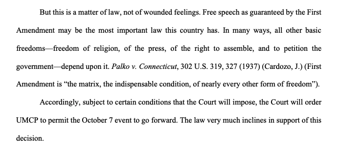UPDATE: A federal court ruled today that the University of Maryland Students for Justice in Palestine's vigil scheduled for October 7th can move forward. This comes after the University of Maryland unconstitutionally banned all student-led expressive events on that day.