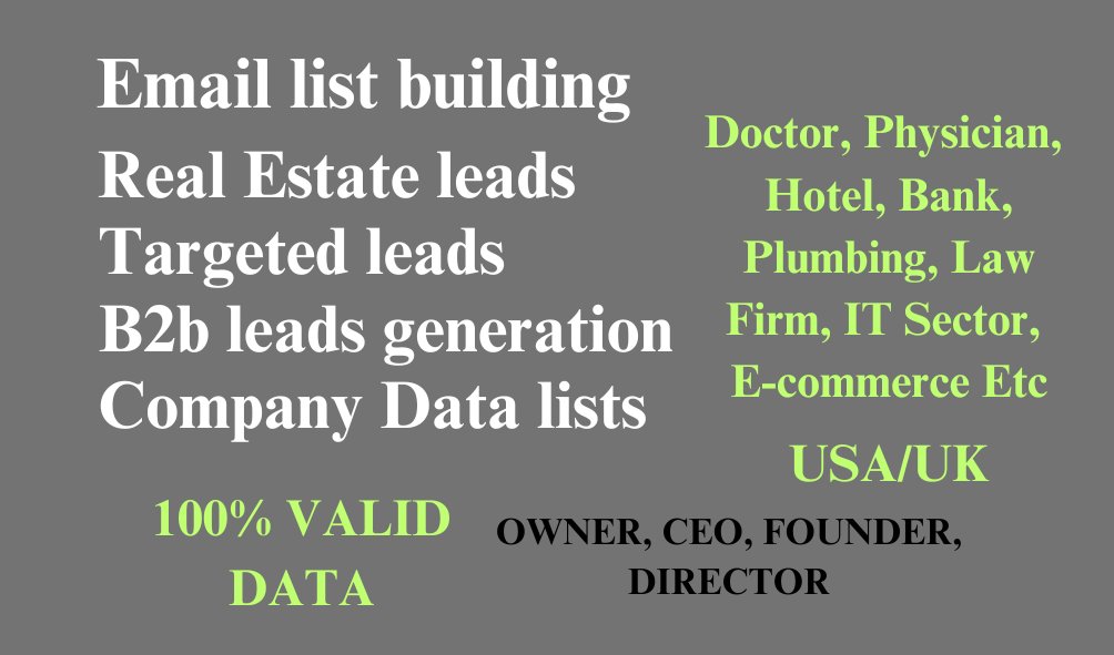 Order here at fiverr-fiverr.com/s/gDdVg7A

#LeadGeneration #BusinessGrowth #LeadSuccess #QualifiedLeads #ConvertLeads #SalesSuccess #LeadGenerationExperts #TargetedLeads #ProspectingExperts #B2BLeadGeneration #B2BSales #DecisionMakers #B2BLeads #B2BSales #B2BLeadExperts