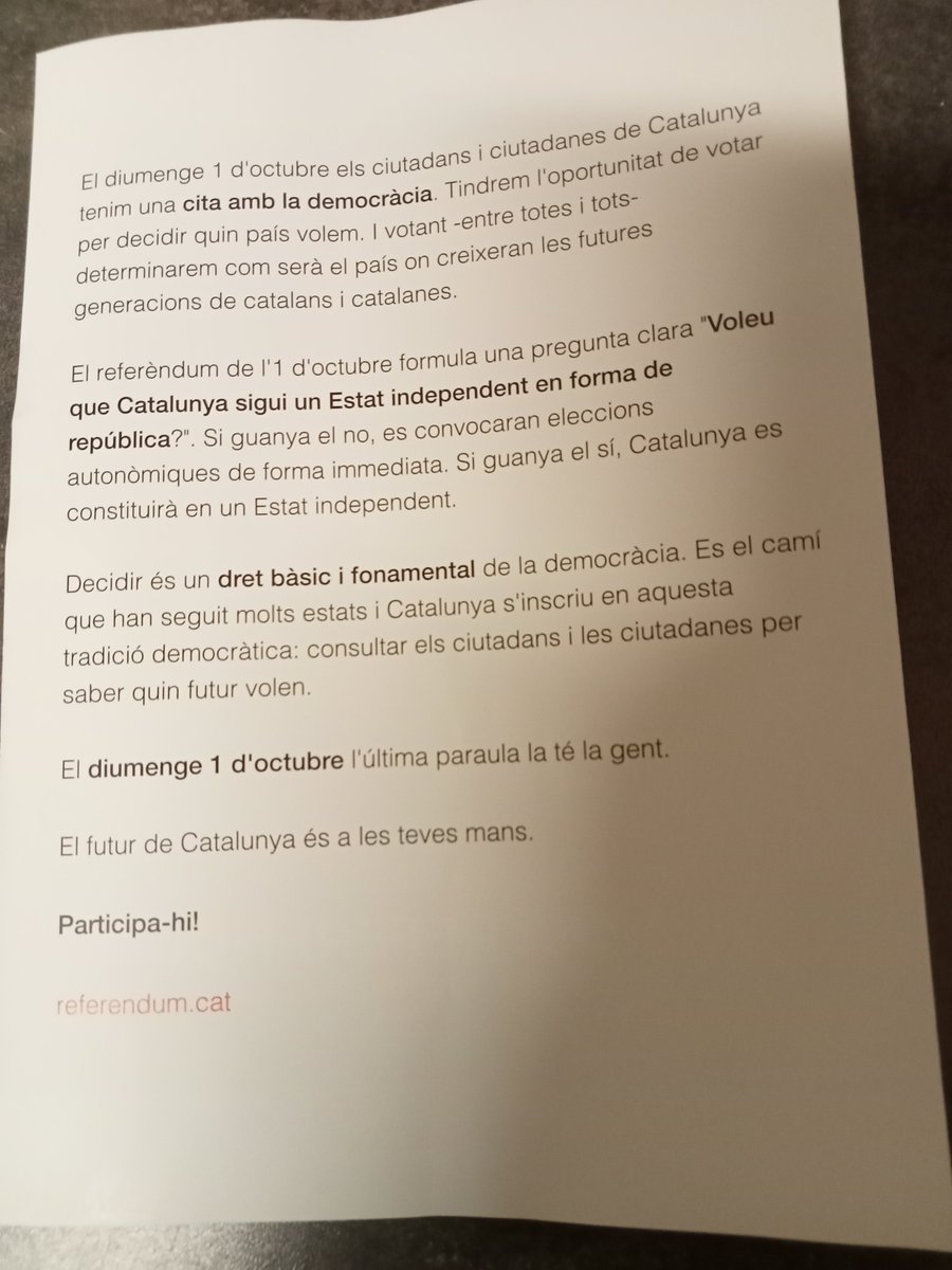 Segueixo estant-hi d'acord. Visca Catalunya i Visca el referèndum de l'1 d'octubre!