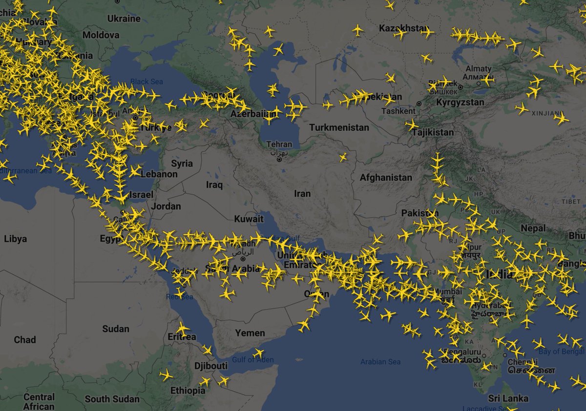 arvindcac's tweet image. As the war in the #MiddleEastCrisis escalates, commercial aircraft are steering clear of the theatre of war