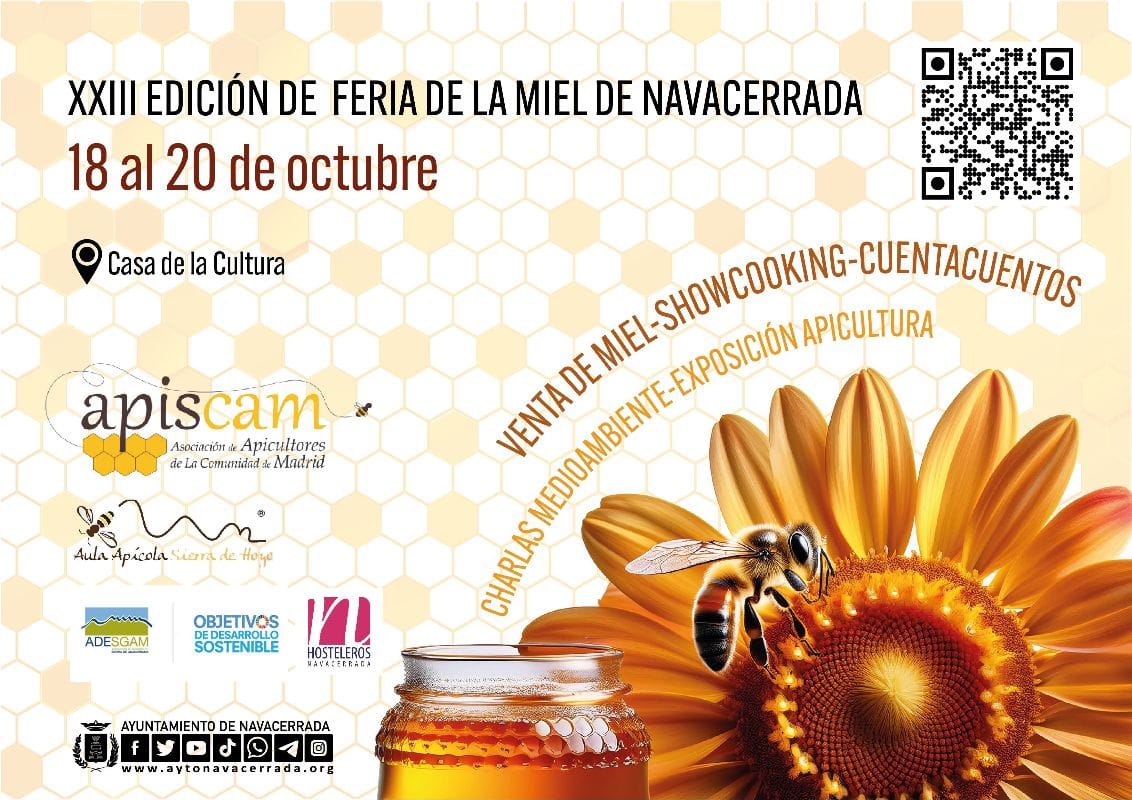 Más info en apiscam.org/xiii-edicion-d… y aytonavacerrada.org/miel24/
#apiscam #apicultores #mielesdemadrid #miel #Navacerrada #Feria