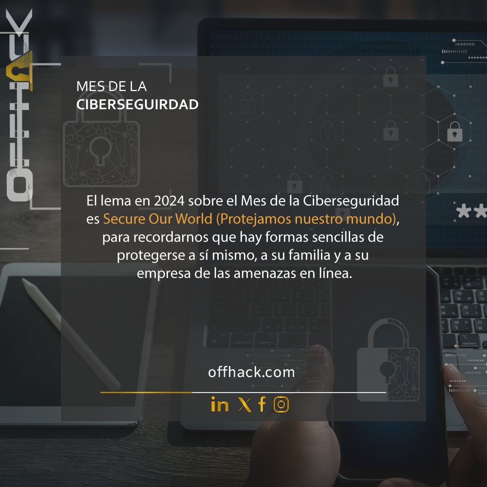 ¡Octubre es el Mes de la #Ciberseguridad! 🔐
Es el momento perfecto para reforzar nuestras defensas digitales y protegernos contra amenazas en línea. 

🛡️💻 Cada clic cuenta, y la seguridad en internet depende de todos.