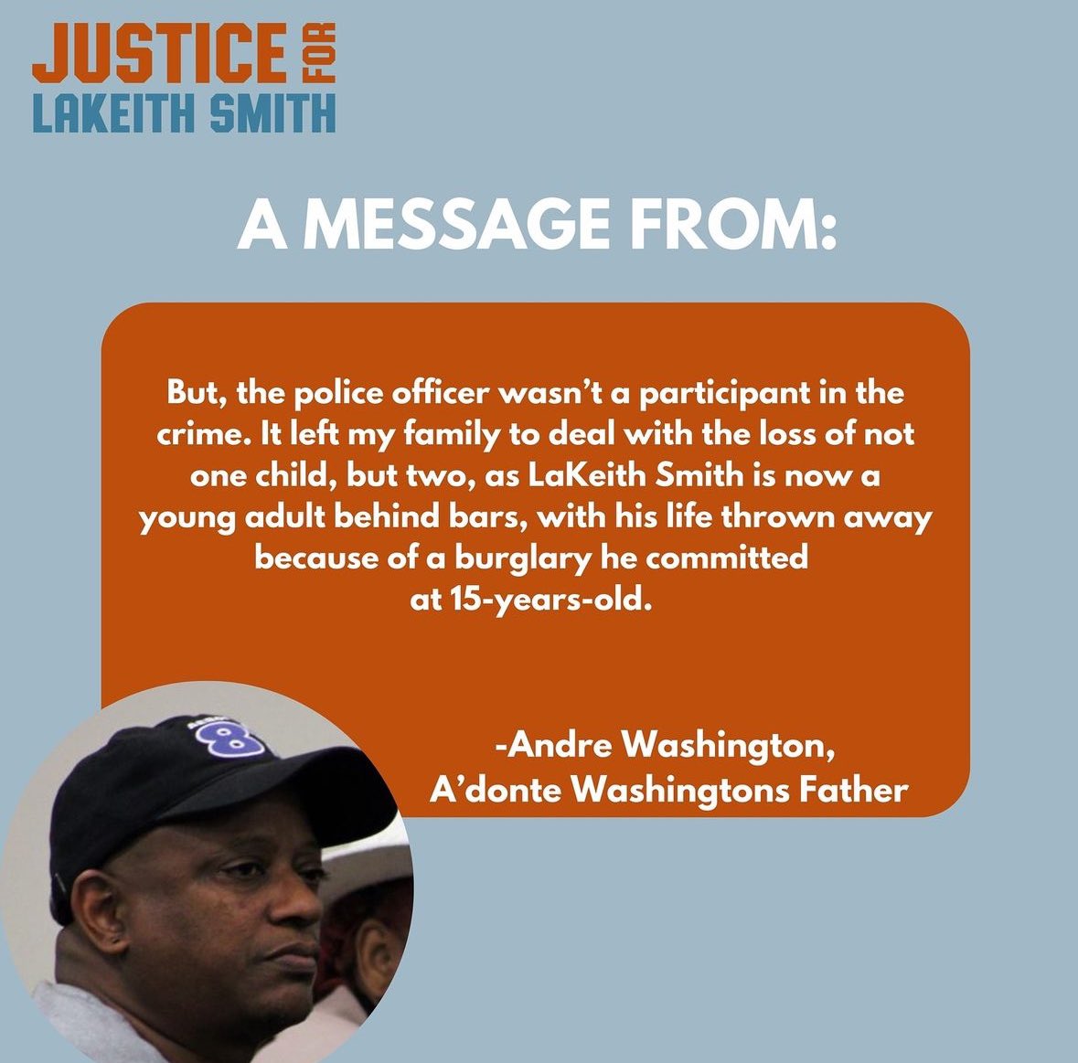 Andre, are hearts are with you. The tragedy you have faced deserves justice and accountability.
We appreciate your words and activism.