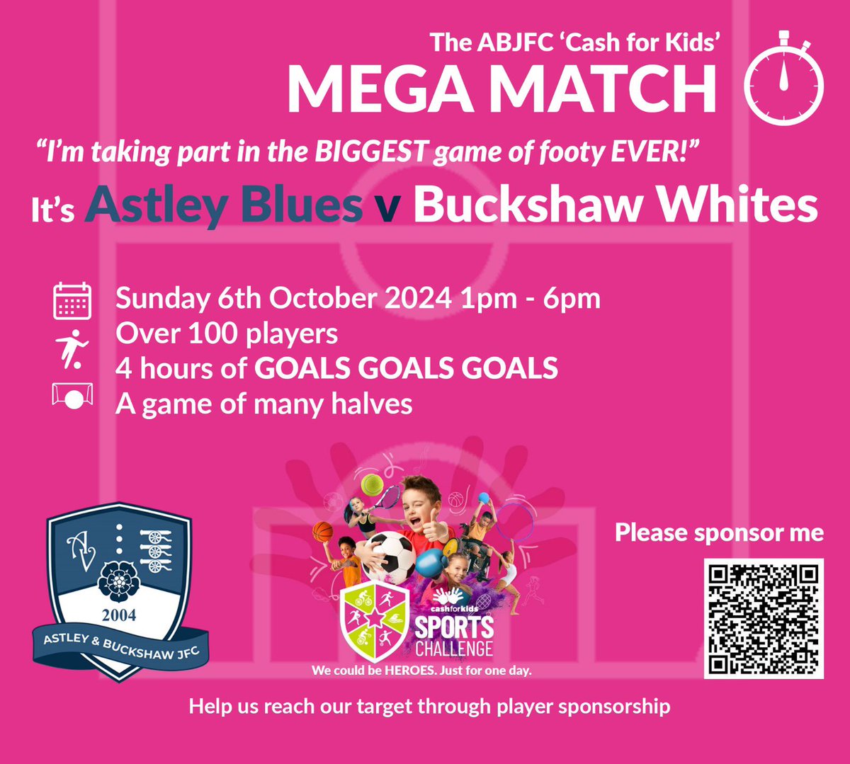 🏆 5 days to go until ABJFC’s biggest ever game! 

👀 Check our Facebook and Insta for full details! <a href="/cashforkids/">Cash for Kids</a> Sports Challenge