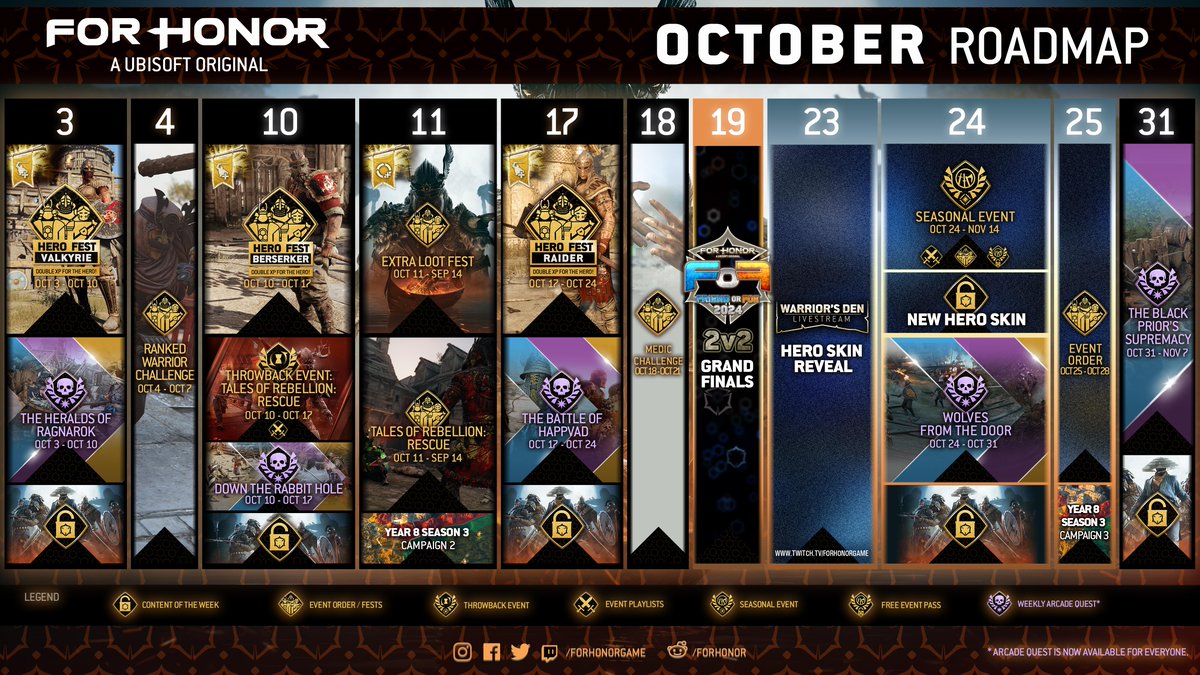 ForHonorGame's tweet image. As the wind chills and the wolves howl, the feeling of dread fills the air...

Spoopy season is just around the corner and our October roadmap paves the way! 🎃 🔮