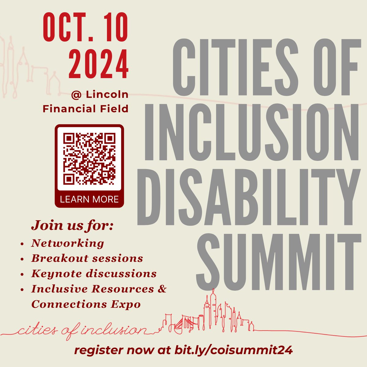 ArcPhilly's tweet photo. Join us Thurs, 10.10 | 9AM-5PM @LFFStadium to be part of the Cities of Inclusion conference that unites advocates, employers, service providers, &amp; the community to share valuable insights, &amp; drive meaningful change toward full inclusion. Click to register 
https://t.co/ZHN0gNVcf4 https://t.co/vU8D9u5sgE