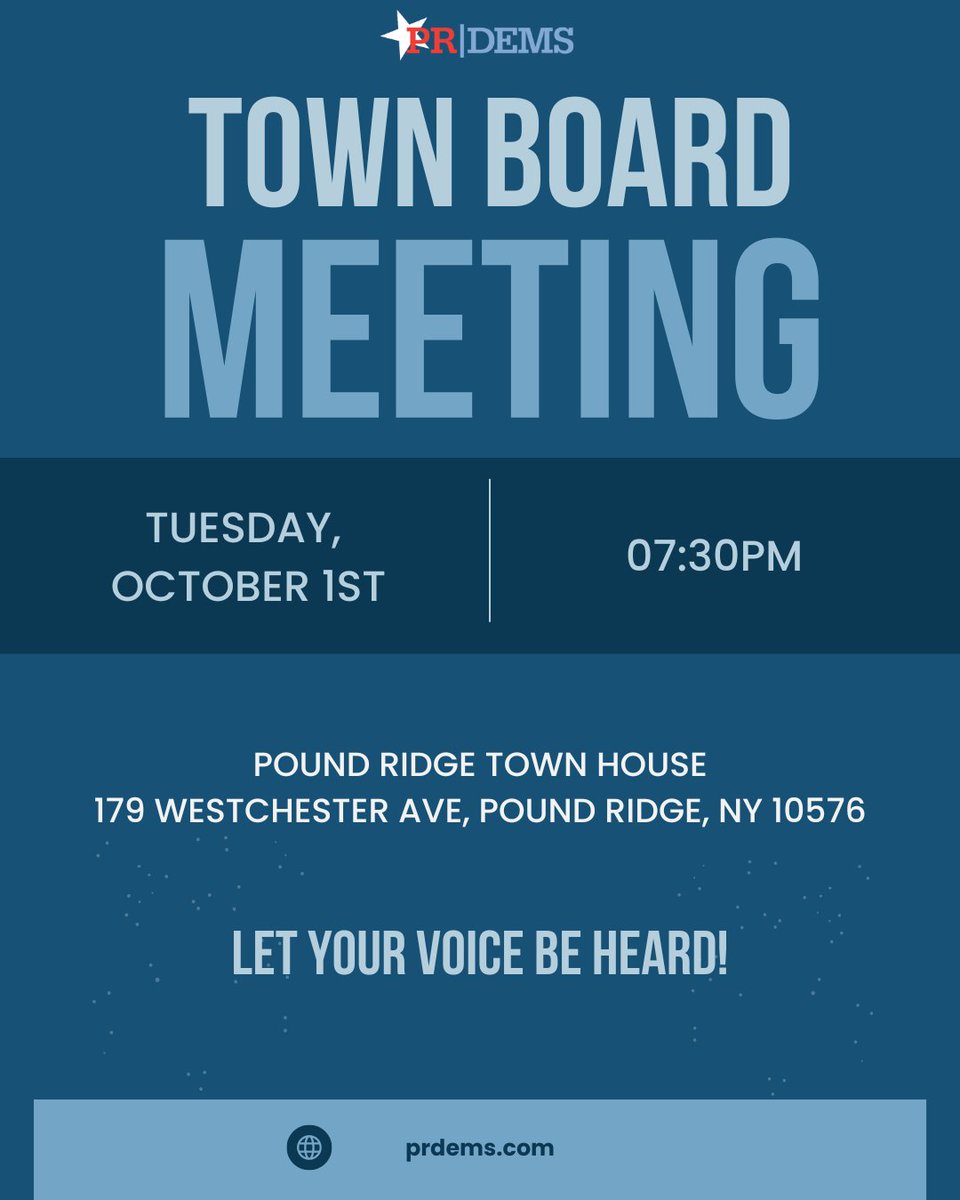 prdems's tweet photo. Join us tonight, Tuesday, October 1st at the Pound Ridge Town house for our town board meeting.

If you can’t attend in person, you can join via Zoom or watch the live stream on Vimeo.
https://t.co/oVOQgavLPc
https://t.co/aXLJ1FAsk5. https://t.co/kfhkl5LCGU