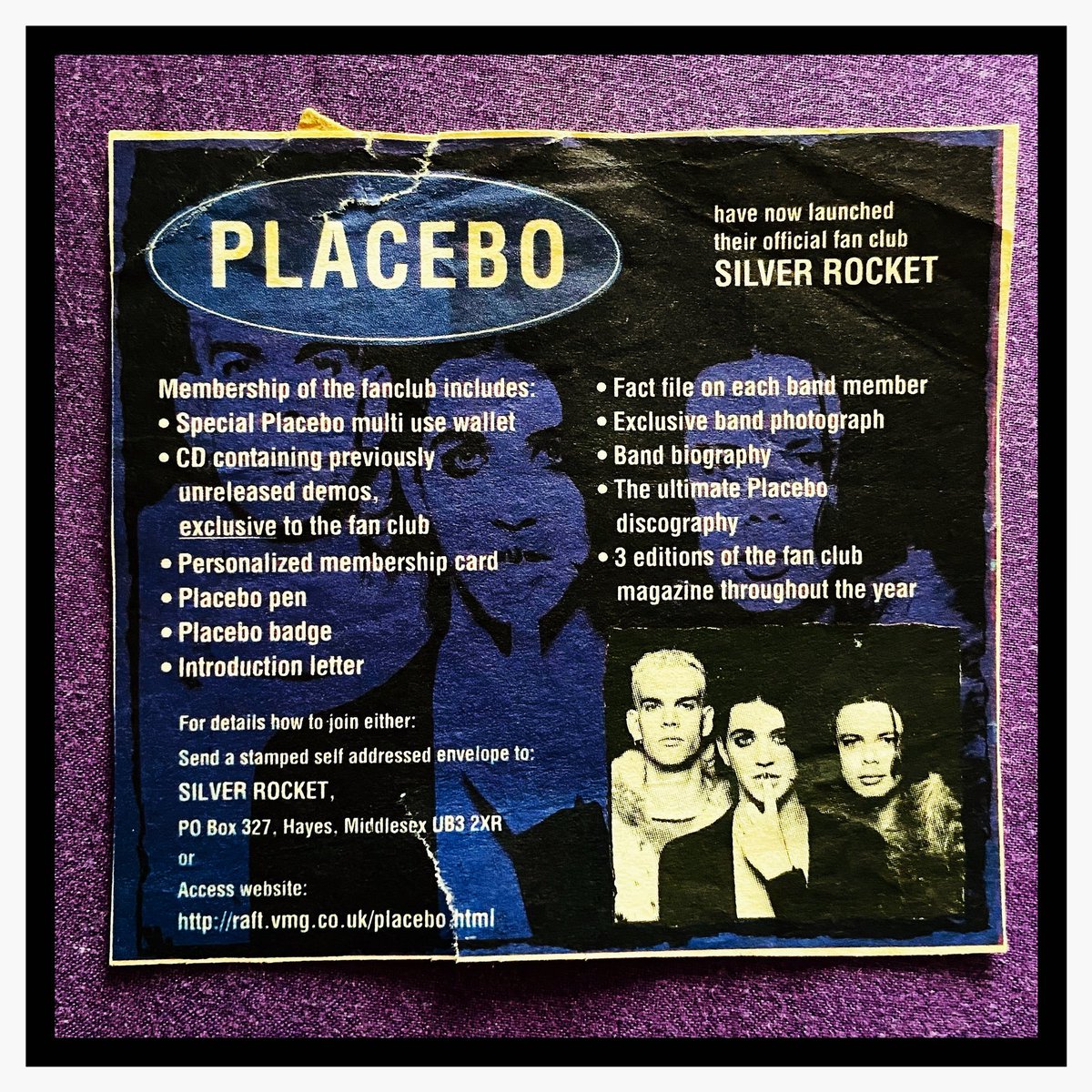Placebo Fan Club “Silver Rocket” Launch Advert 1998 🚀 It was fantastic, we loved it so much! 💜 #Placebo #PlaceboWorld #BrianMolko #StefanOlsdal #SteveHewitt #ScarletPage  #PlaceboSilverRocket #HangOnToYourIQ #PlaceboFanClub #SilverRocket #PlaceboFansUK #PlaceboCollection