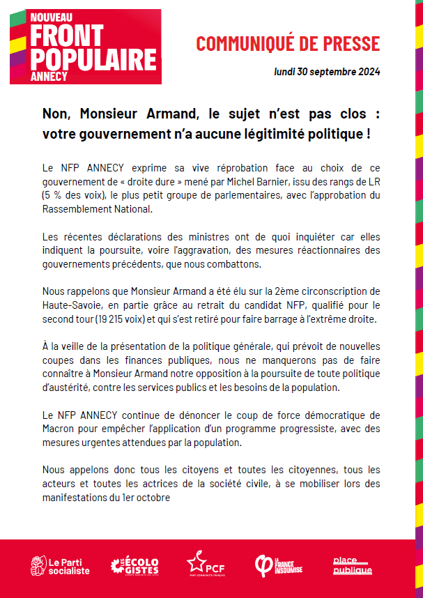 FrontPop74's tweet photo. Voici un communiqué de presse du #NFP à #annecy https://t.co/EzeVSuqFRC