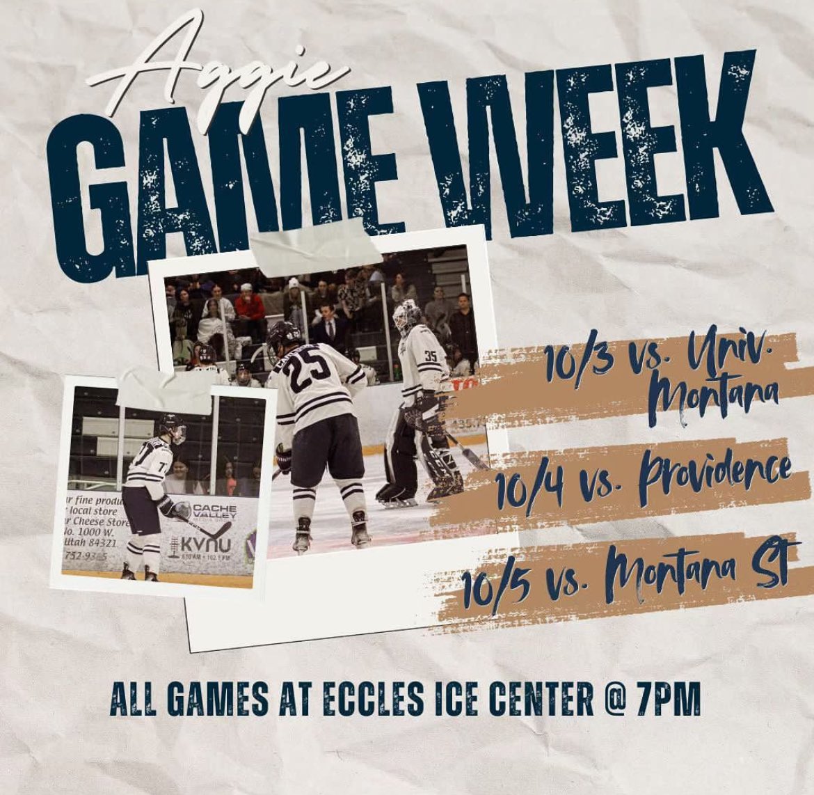 WE'RE SO BACK! ITS FINALLY TIME FOR OUR FIRST HOME GAME OF THE SEASON!!!
THIS THURSDAY AT 7 GET YOUR TICKETS AT
recportal.usu.edu, OR AT THE DOOR!! SEE YOU THERE! 🤘🤘🤘
#usuaggies #ustate #usuhockey #acha