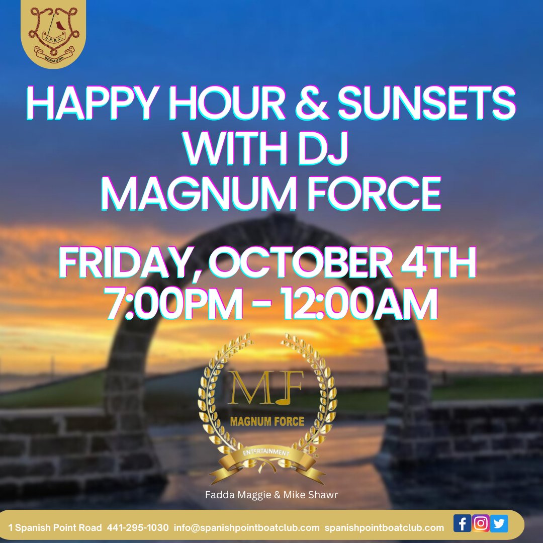 SPBCbda's tweet image. Our DJ Series continues this Friday, October 4th, starting at 7:00PM, with the incredible sounds of DJ Magnum Force.

Come down to the #SPBC and enjoy the sunset, happy hour drink prices, and sweet tunes to put us in the weekend mood. See you Friday!
#djseries #djmagnumforce