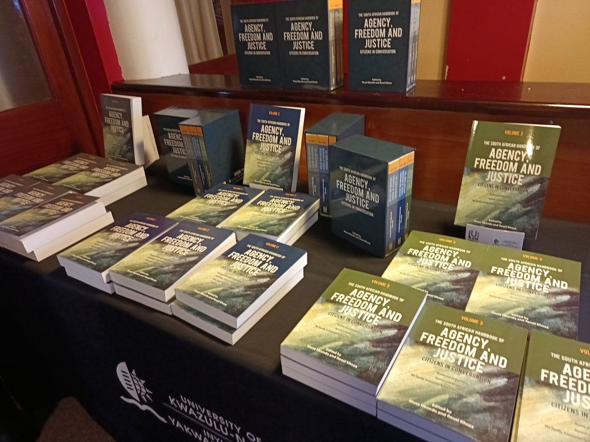 Noluthando_Dlmn's tweet photo. The South African Handbook of Agency, Freedom, and Justice launched today at UKZN's Howard College Theatre. This comprehensive 3-volume guide offers expert insights and solutions to tackle South Africa's pressing challenges: poverty, inequality, and social injustice. #uzkn https://t.co/y4jh7TjJam