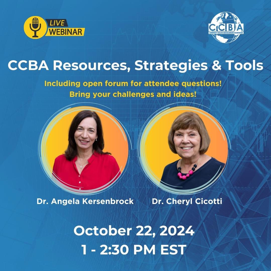 CCBA (Community College Baccalaureate Association) (@ccba_network) on Twitter photo LIVE WEBINAR: CCBA Resources Available to Your College
Oct. 22, 2024 @ 1-2:30 PM EST
Learn from our network of more than 170 community colleges offering 700 + CCBs. Register today: accbd.org/webinars/
<a href="/insidehighered/">Inside Higher Ed</a> <a href="/Comm_College/">comm_college</a> <a href="/DiverseIssues/">Diverse: Issues In Higher Education</a> LIVE WEBINAR: CCBA Resources Available to Your College
Oct. 22, 2024 @ 1-2:30 PM EST
Learn from our network of more than 170 community colleges offering 700 + CCBs. Register today: accbd.org/webinars/
<a href="/insidehighered/">Inside Higher Ed</a> <a href="/Comm_College/">comm_college</a> <a href="/DiverseIssues/">Diverse: Issues In Higher Education</a>