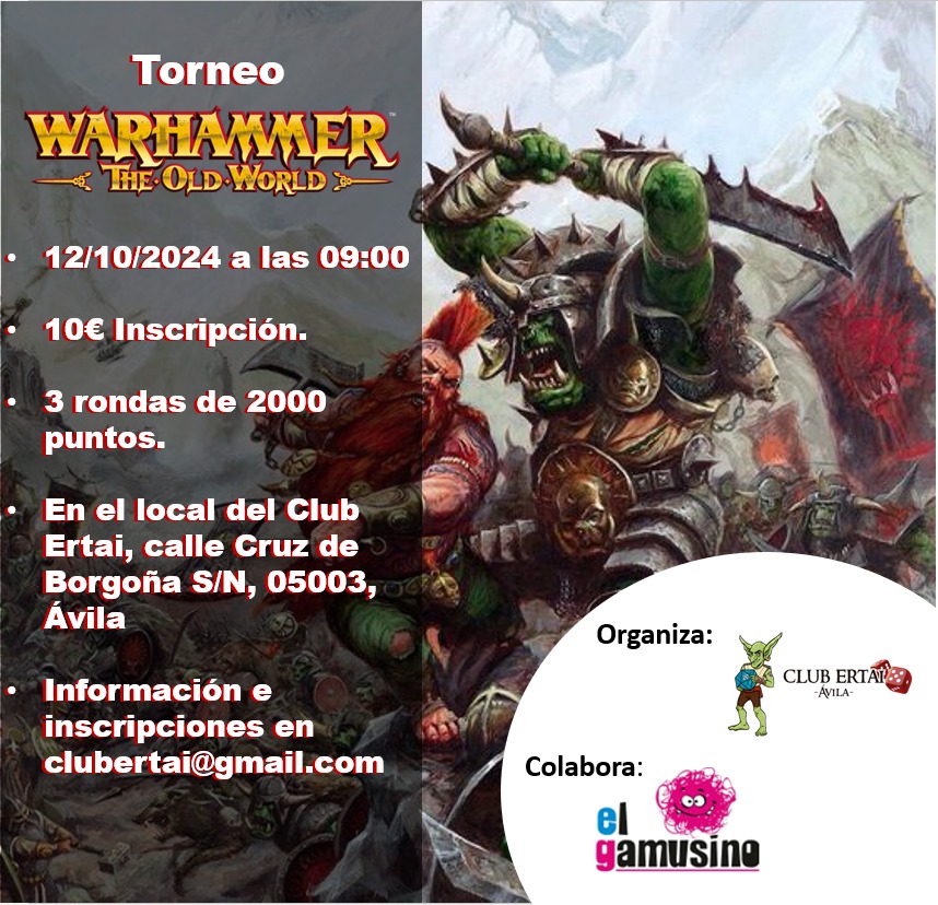 Para estas fiestas de La Santa estamos organizando estos dos torneos:
- Uno de Warhammer: The old World, el día 12
- Un RCQ de Magic con clasificatoria al RC de Praga y al Campeonato de España, para el día 13

¡¡Contactad con la Organización, que las plazas vuelan!!