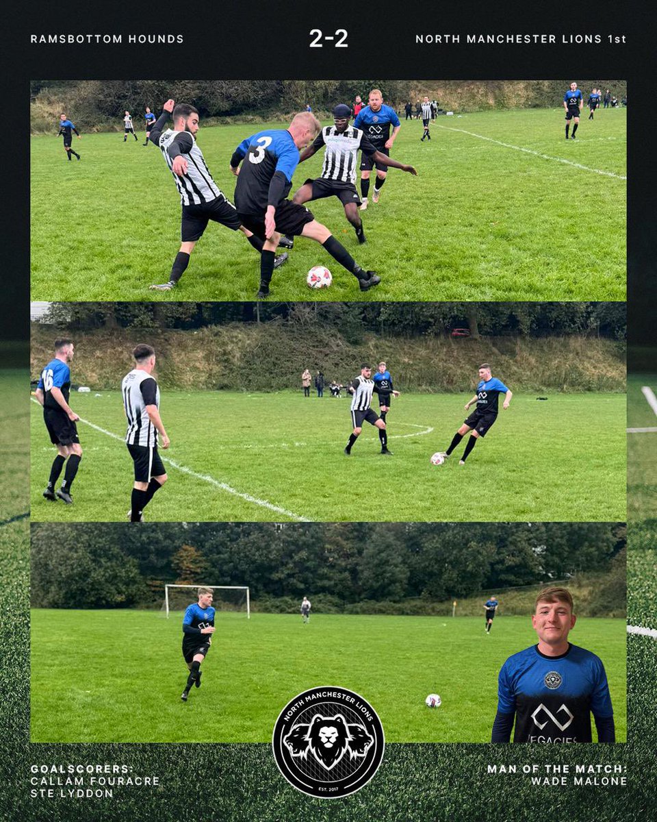Lions continued their unbeaten start to the league with a 2-2 draw vs Ramsbottom Hounds. 
Lions would have felt they deserved the win but failure to convert big chances and a late mistake ultimately left them with a share of the points