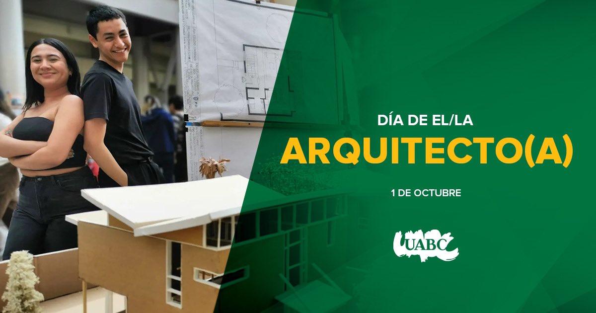 La UABC celebra a las y los arquitectos que dedican su labor a transformar espacios, creando entornos que fomentan la convivencia, la sostenibilidad y la innovación.

¡Felicitamos a todos aquellos que con su pasión y compromiso hacen de nuestras ciudades un lugar mejor!