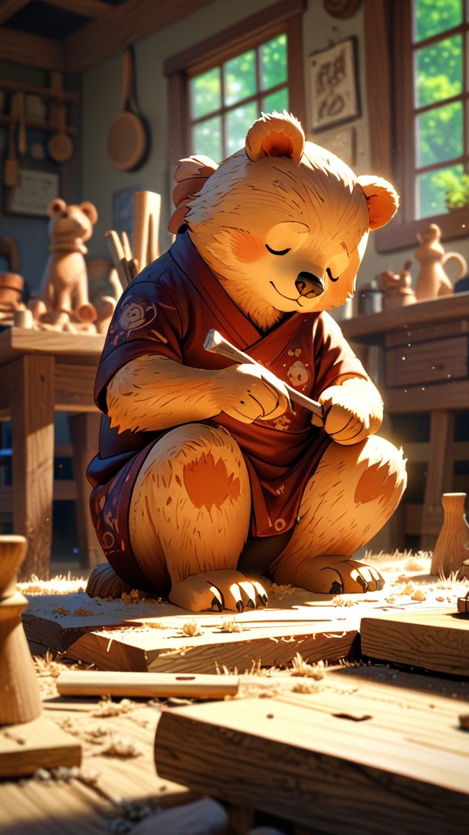 "Woodcarving Workshop with Wooden Bear." 🐻🐻‍❄️