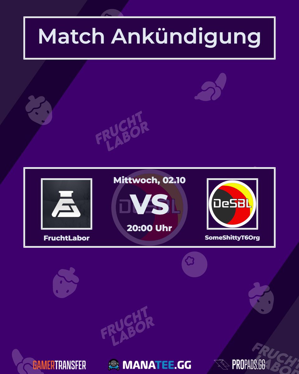 Wir haben morgen unser zweites MatchUp in der <a href="/DeSBLR6/">DeSBL Rainbow Six</a> 💥💥
Unser Gegner: das Team SomeShittyT6Org

#R6 #DeSBL #FruchtLabor