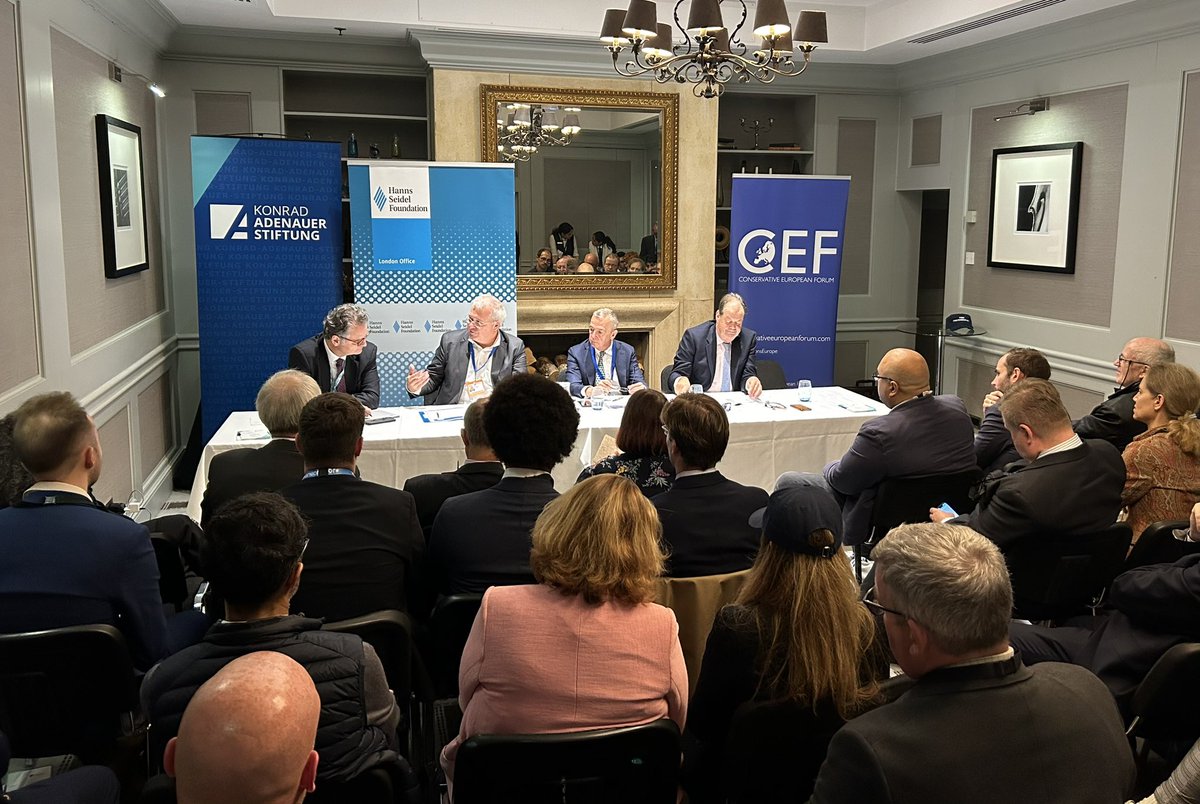 Standing room only at our fringe event at #CPC2024 with <a href="/KAS_UKIRL/">KAS UK & Ireland</a> <a href="/ConsEurope/">Conservative European Forum</a> where we are discussing the future of European Conservatives - <a href="/MarkusFerber/">Markus Ferber</a> shares insights from the <a href="/EPP/">EPP</a> ‘s strong performance in this year’s European elections and across 🇪🇺member states