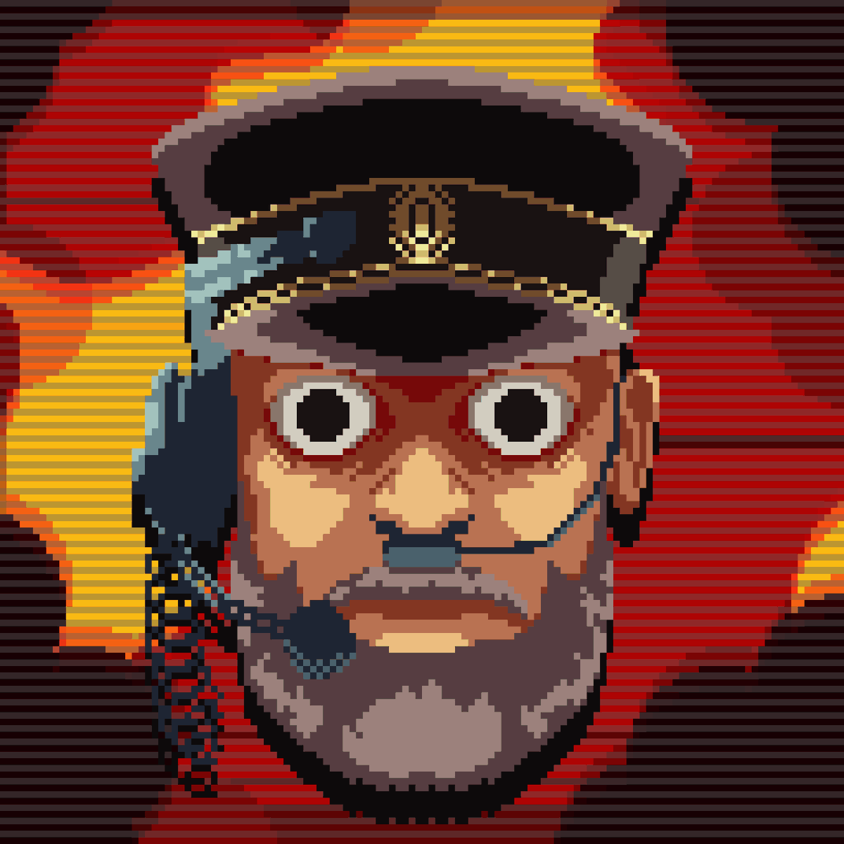 NatiniArt's tweet photo. That "2000 nuclear rockets stare" Pyotr Ignatyevich should give you, when you push the red button.

#pixelartist #pixelart #ドット絵 #Highfleet https://t.co/StDSyf7mWY
