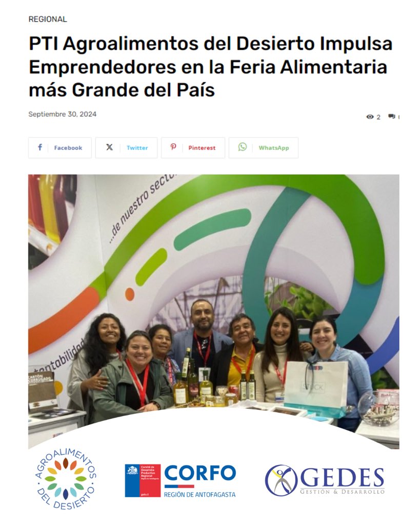 ➡️10 emprendedores del PTI Agroalimentos del Desierto brillan en la feria eFoodService 2024.

🔍Agricultores de San Pedro de Atacama, Antofagasta y Taltal conquistan nuevas audiencias. #PTIAgroalimentosdelDesierto #RegióndeAntofagasta