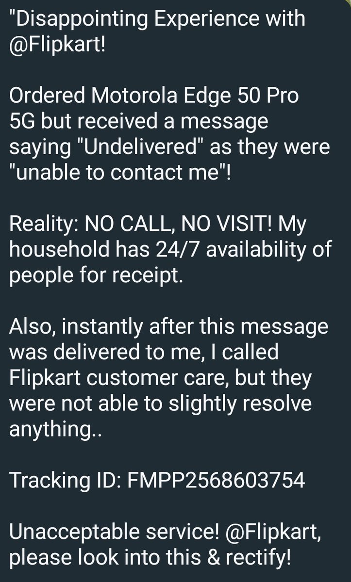 NishaSa26925719's tweet photo. Disappointing Experience with @Flipkart
#FlipkartFailure
#PoorDeliveryService
#CustomerDissapointment https://t.co/dvbdKhK9vq
