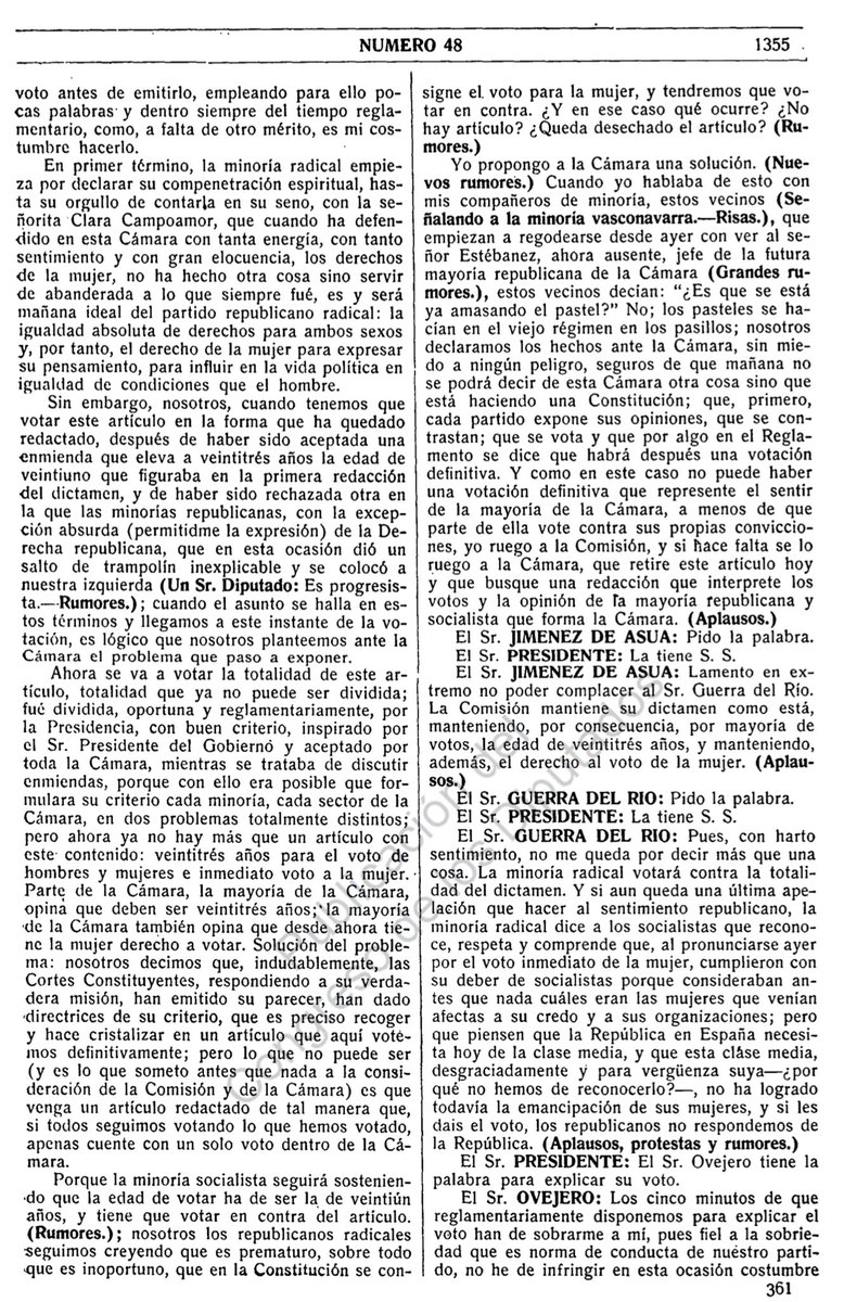 AraMtnezEsteban's tweet photo. 📣 Tal día como hoy no debiera ser olvidado en la historia de nuestro país. Por 1ª vez se votaba un texto constitucional que reconocía a las mujeres como sujetos políticos de pleno derecho, la aprobación del #sufragiofemenino. Esta fue la posición de la minoría socialista @PSOE. https://t.co/nNn6CCrudm