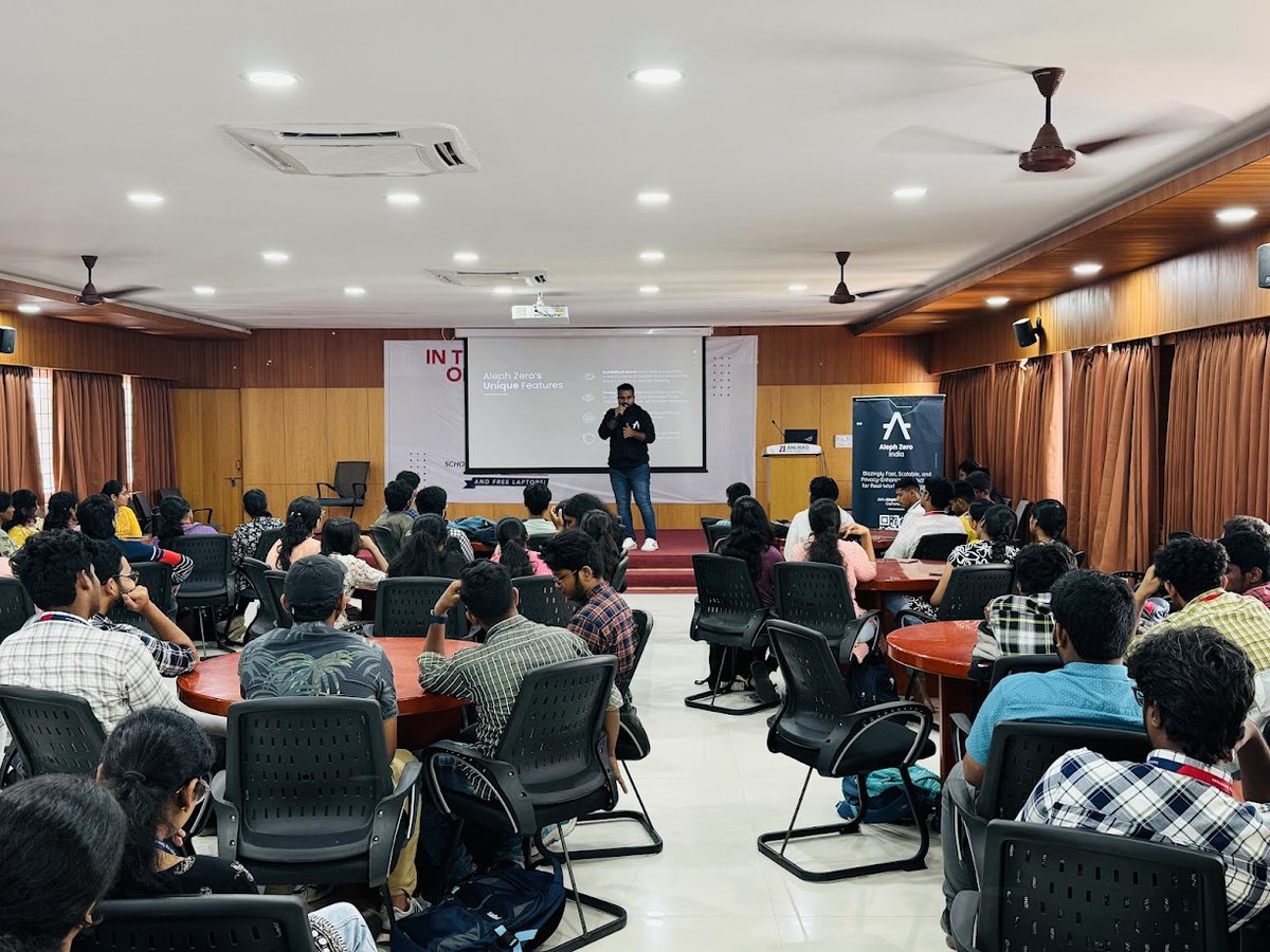 alephzero_india's tweet photo. Glimpses of our first-ever session at Anurag University (@AnuragUniversi1), introducing 150+ brilliant minds to the Aleph Zero ecosystem! 🌐

From blockchain fundamentals to Web3 innovations, the excitement and curiosity were off the charts. India’s blockchain revolution is just beginning, and we’re thrilled to be leading the charge with Aleph Zero India.

Here’s to building a more decentralized future together! 🌟