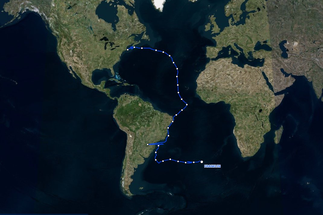 Exciting news! Great #shearwater Franklin has made it to Inaccessible Islands! Only the 2nd #bird we’ve tracked to the breeding grounds!! Stay tuned! #trackseabirds  #seabirds #SciComm