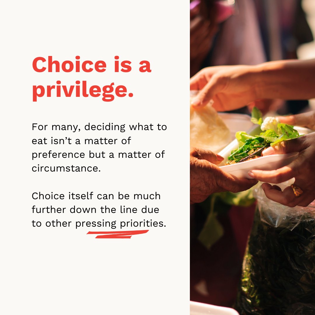 GlobalFoodTeam's tweet photo. Choice is a privilege. Everyone experiences different options due to their unique circumstances and environments. Learn about the factors that shape influence how we acquire food, and what’s currently being done to ensure that no one is left behind  🤝 https://t.co/afxiJ0c6jH