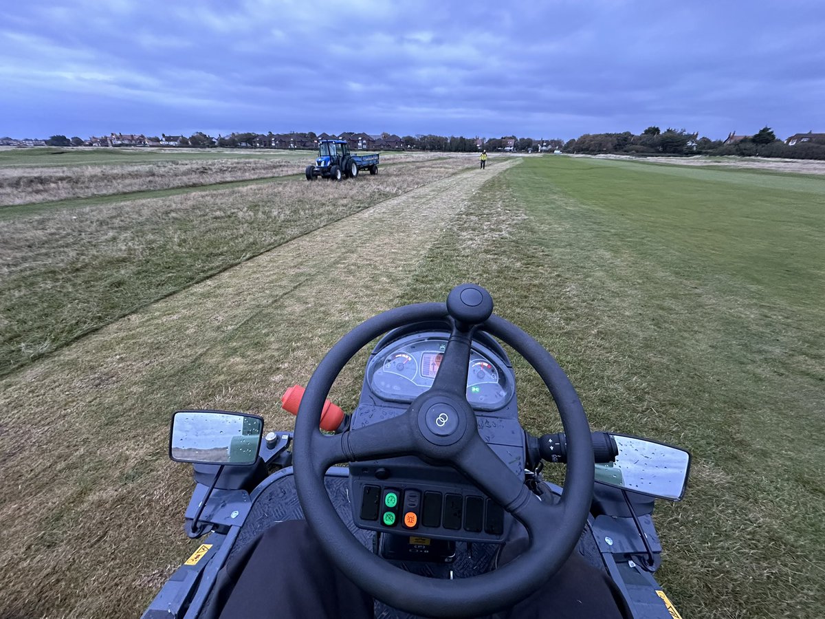 JamesBledge's tweet photo. The @AmazoneLtd Profihopper is not just great on long roughs but effective on scalping out fairway extensions @RLGCHoylake. Next week we will core these and use it to smash them up before sewing fescue in. Making the holes play more like they were intended. https://t.co/5xEvj0aGhp